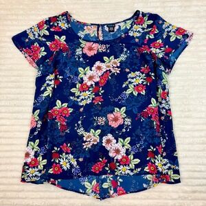 Torrid Womens Blue Floral Georgette Keyhole Back Pleated Blouse Top Plus Size 2
